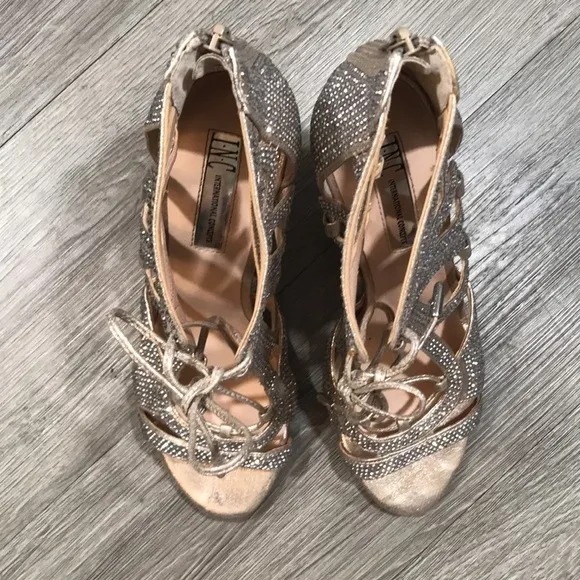 INC Silver Rhinestone Peep Toe Evening Shoes size 7.5