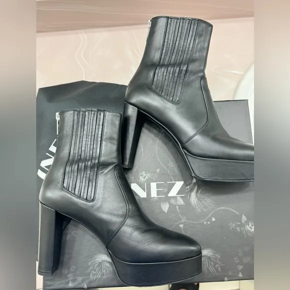 INEZ Black Leather Pilar Boot