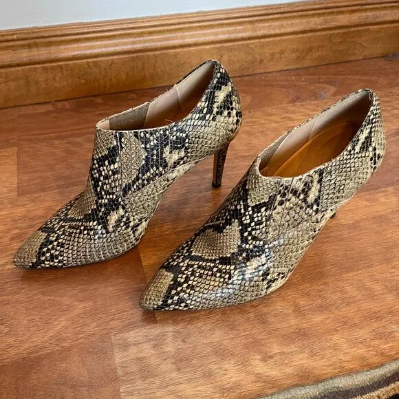 INEZ Marisol 90 in Natural Snake Emboss Ankle Boot Bootie Sz 9 Tan Black Python