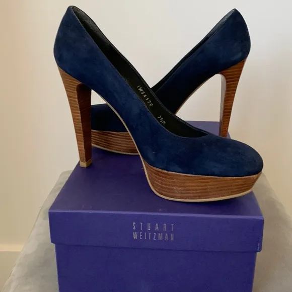IOB Stuart Weitzman Blue Suede Stiletto Pumps