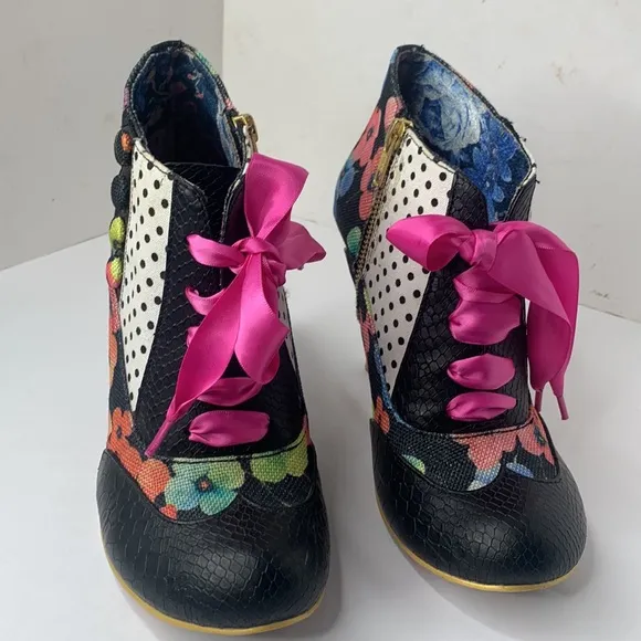 Irregular Choice Blair Elfglow black snakeskin floral print ankle boots