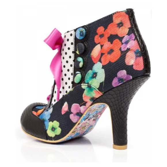 Irregular Choice Blair Elfglow black snakeskin floral print ankle boots