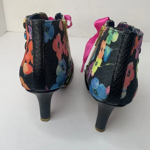 Irregular Choice Blair Elfglow black snakeskin floral print ankle boots