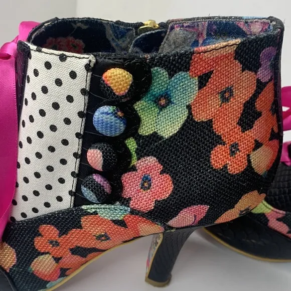 Irregular Choice Blair Elfglow black snakeskin floral print ankle boots