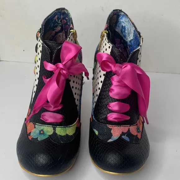 Irregular Choice Blair Elfglow black snakeskin floral print ankle boots