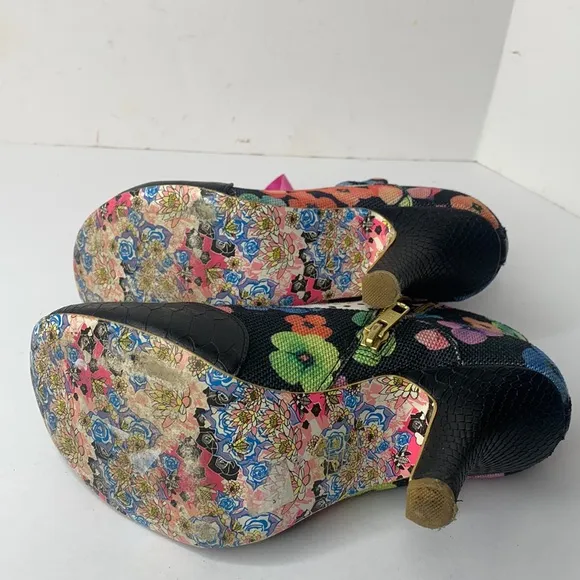 Irregular Choice Blair Elfglow black snakeskin floral print ankle boots