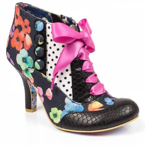 Irregular Choice Blair Elfglow black snakeskin floral print ankle boots