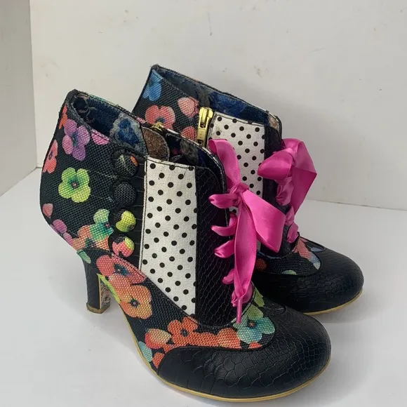 Irregular Choice Blair Elfglow black snakeskin floral print ankle boots