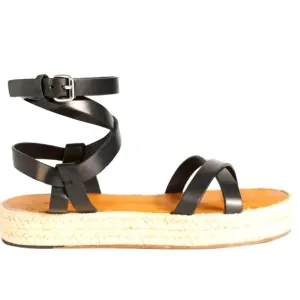 ISABEL MARANT Melyz Black Leather Espadrille Platform Sandals 36