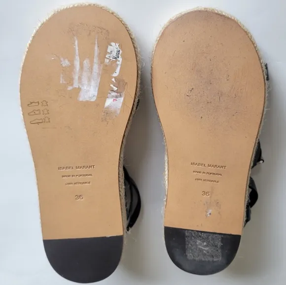 ISABEL MARANT Melyz Black Leather Espadrille Platform Sandals 36