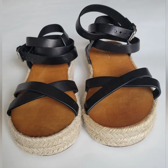 ISABEL MARANT Melyz Black Leather Espadrille Platform Sandals 36