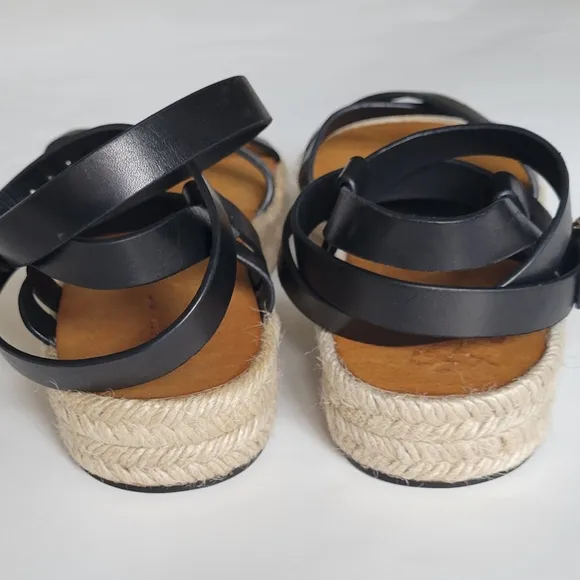 ISABEL MARANT Melyz Black Leather Espadrille Platform Sandals 36