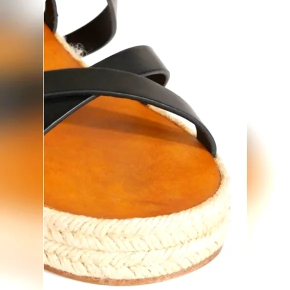 ISABEL MARANT Melyz Black Leather Espadrille Platform Sandals 36