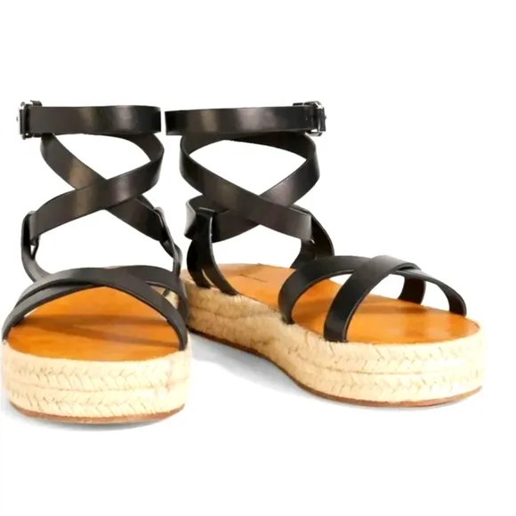 ISABEL MARANT Melyz Black Leather Espadrille Platform Sandals 36