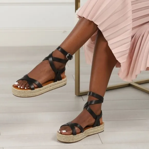 ISABEL MARANT Melyz Black Leather Espadrille Platform Sandals 36