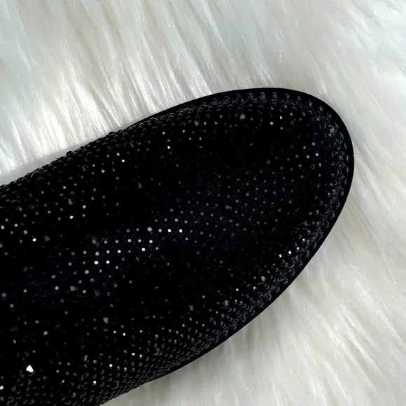 Italina Black Metallic Glitter Rhinestone Low Heel Comfy Slip-On Ankle Bootie