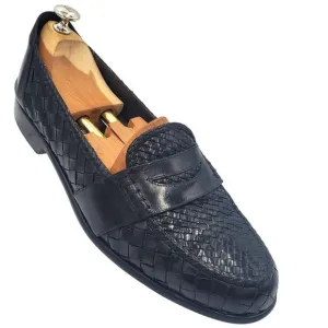 Italy Bragano Cole Haan Men's size 11 Black leather woven loafer dress shoes