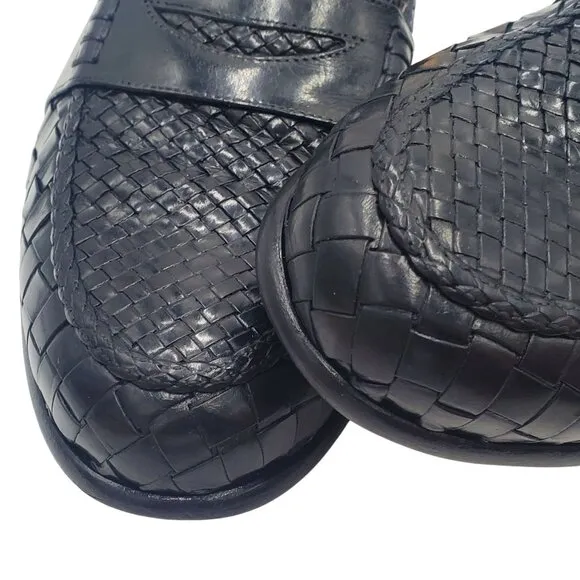 Italy Bragano Cole Haan Men's size 11 Black leather woven loafer dress shoes
