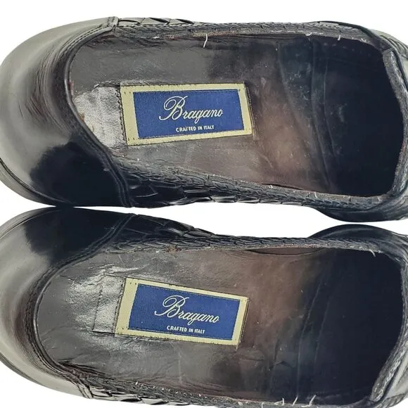 Italy Bragano Cole Haan Men's size 11 Black leather woven loafer dress shoes