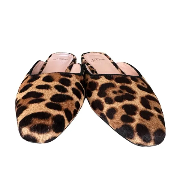 J. Crew Carolyn Mule Flats in Calf Hair Leopard Print Size 6.5
