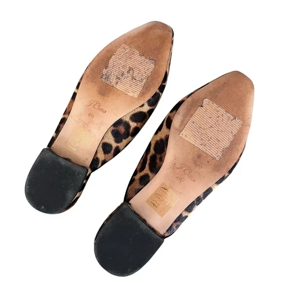 J. Crew Carolyn Mule Flats in Calf Hair Leopard Print Size 6.5