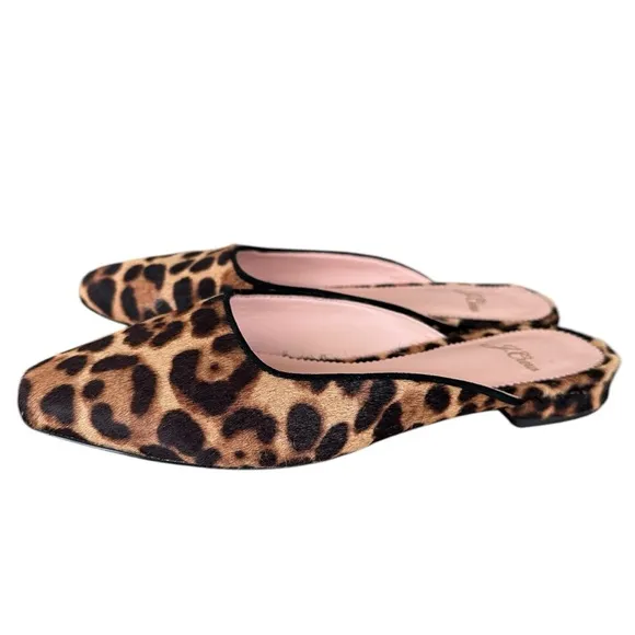 J. Crew Carolyn Mule Flats in Calf Hair Leopard Print Size 6.5