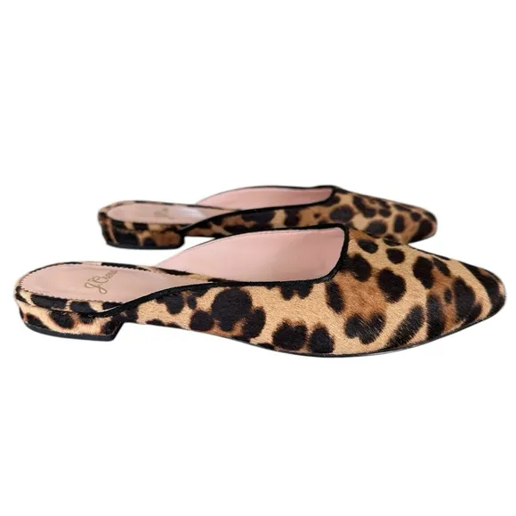 J. Crew Carolyn Mule Flats in Calf Hair Leopard Print Size 6.5