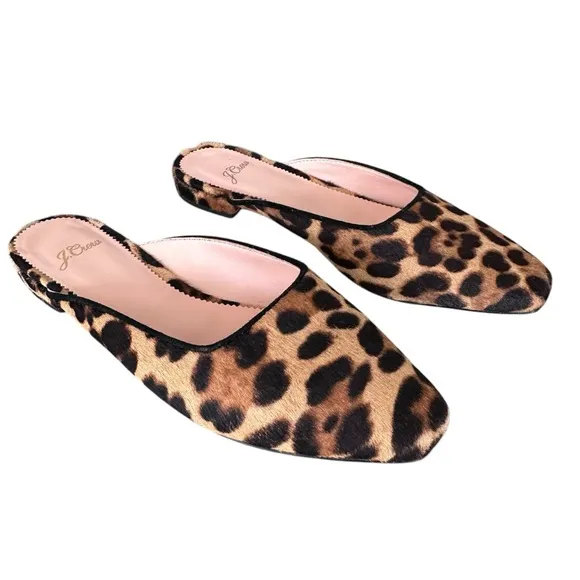 J. Crew Carolyn Mule Flats in Calf Hair Leopard Print Size 6.5