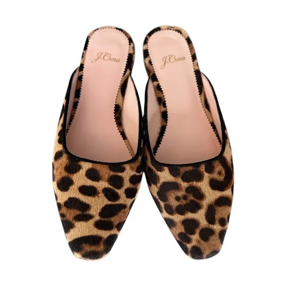 J. Crew Carolyn Mule Flats in Calf Hair Leopard Print Size 6.5