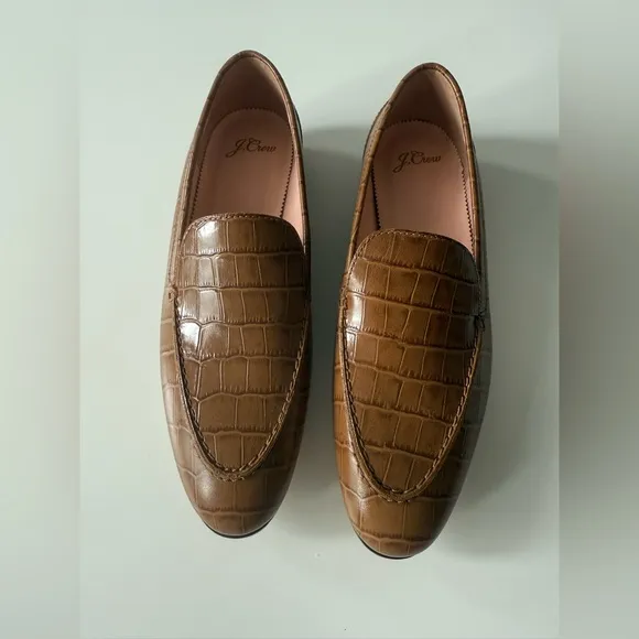 J. Crew Cecile Smoking Slippers Croc-Embossed Shoes Flats Size 8