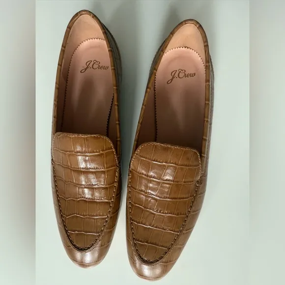 J. Crew Cecile Smoking Slippers Croc-Embossed Shoes Flats Size 8