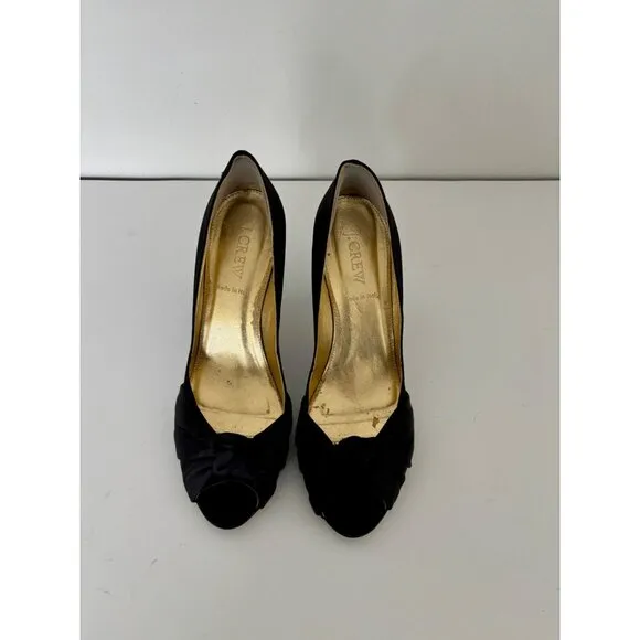 J. Crew Heels 8 Satin Peep Toe Twist Front Quiet Luxury Preppy Chic Old Money
