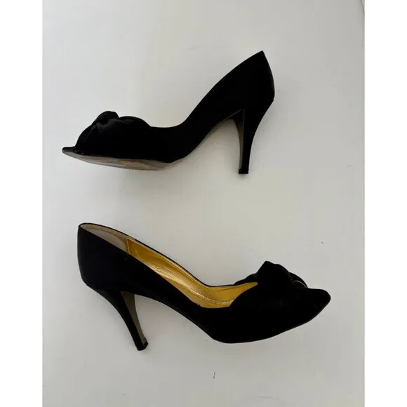 J. Crew Heels 8 Satin Peep Toe Twist Front Quiet Luxury Preppy Chic Old Money