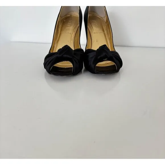 J. Crew Heels 8 Satin Peep Toe Twist Front Quiet Luxury Preppy Chic Old Money