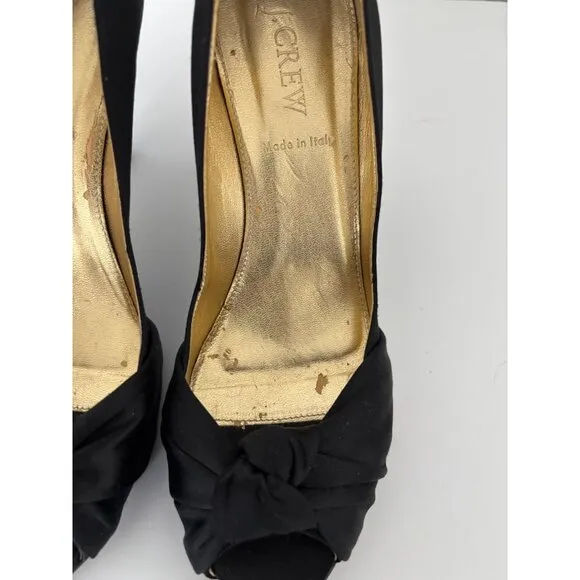 J. Crew Heels 8 Satin Peep Toe Twist Front Quiet Luxury Preppy Chic Old Money