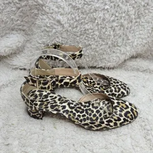 J. Crew Leather Leopard Print Made in Italy Ankle‎ Strap Block Heel Shoes Womens