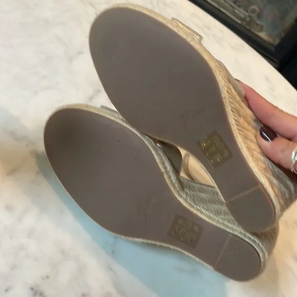 J. Crew Metallic Champagne Espadrille Wedge Sandals