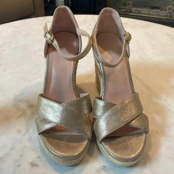 J. Crew Metallic Champagne Espadrille Wedge Sandals