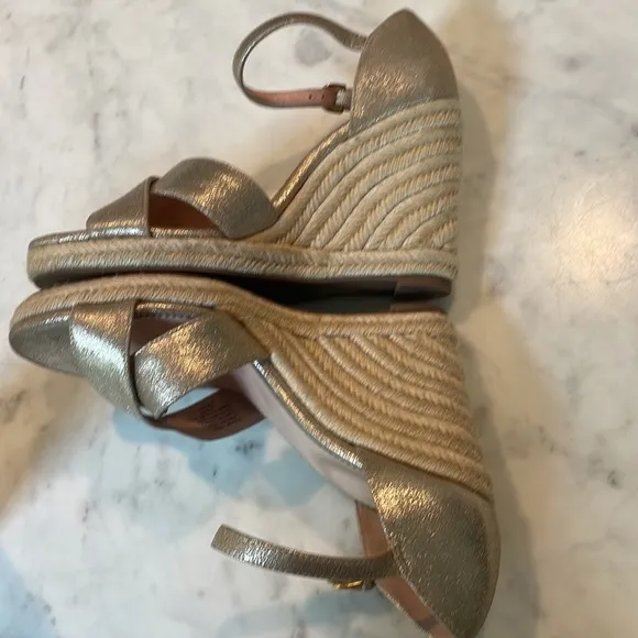 J. Crew Metallic Champagne Espadrille Wedge Sandals