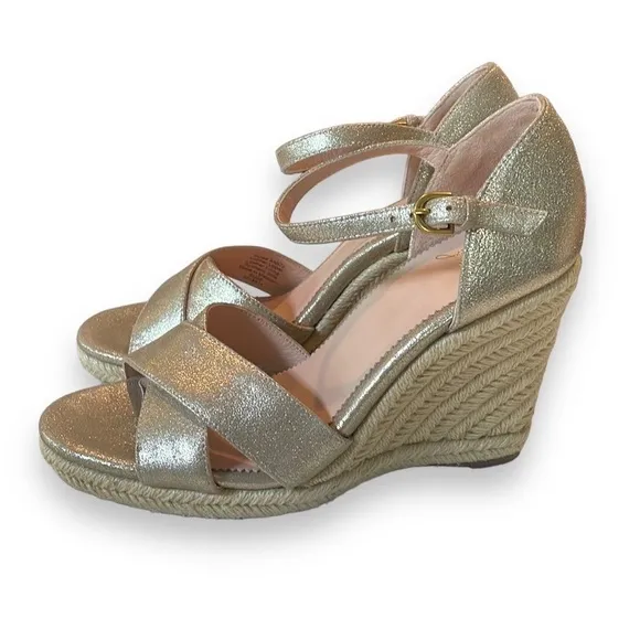 J. Crew Metallic Champagne Espadrille Wedge Sandals