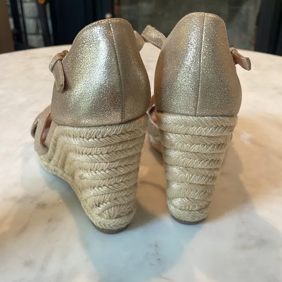 J. Crew Metallic Champagne Espadrille Wedge Sandals
