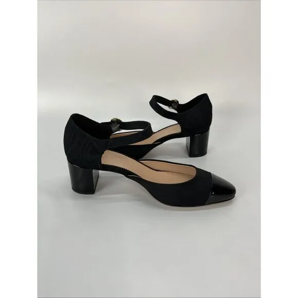 J Crew Millie Ankle Strap Heels In Moiré Black Dress Shoes Size 8
