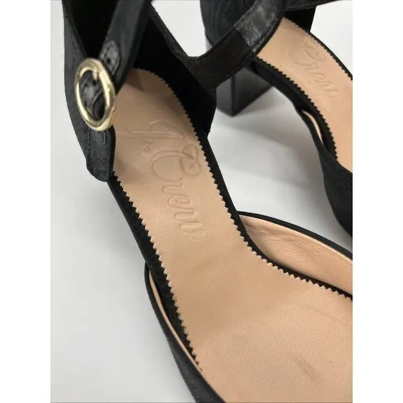 J Crew Millie Ankle Strap Heels In Moiré Black Dress Shoes Size 8