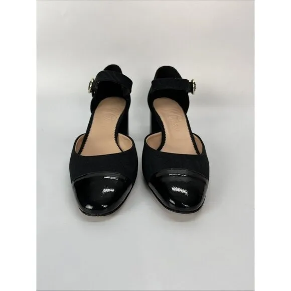 J Crew Millie Ankle Strap Heels In Moiré Black Dress Shoes Size 8
