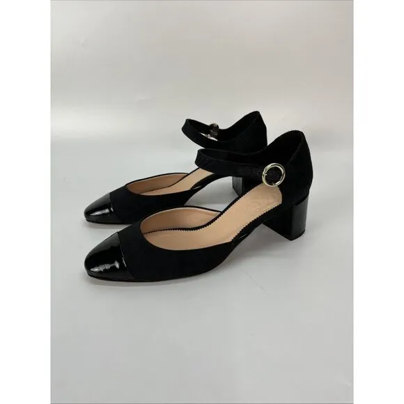 J Crew Millie Ankle Strap Heels In Moiré Black Dress Shoes Size 8