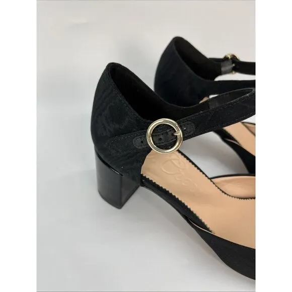 J Crew Millie Ankle Strap Heels In Moiré Black Dress Shoes Size 8