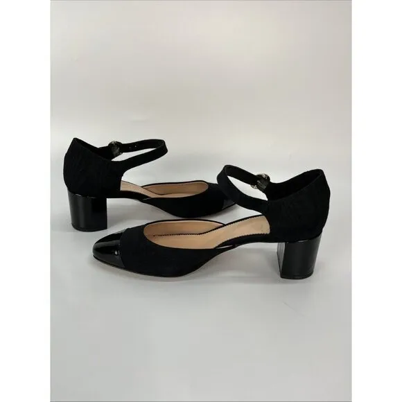 J Crew Millie Ankle Strap Heels In Moiré Black Dress Shoes Size 8