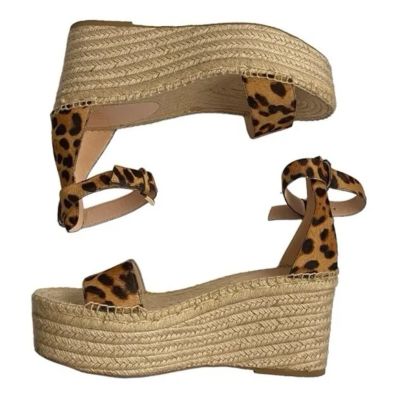 J. Crew Platform Espadrille Leopard PrintCalf Hair Sandals Size 9.5