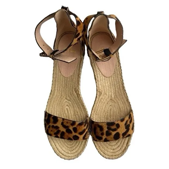 J. Crew Platform Espadrille Leopard PrintCalf Hair Sandals Size 9.5