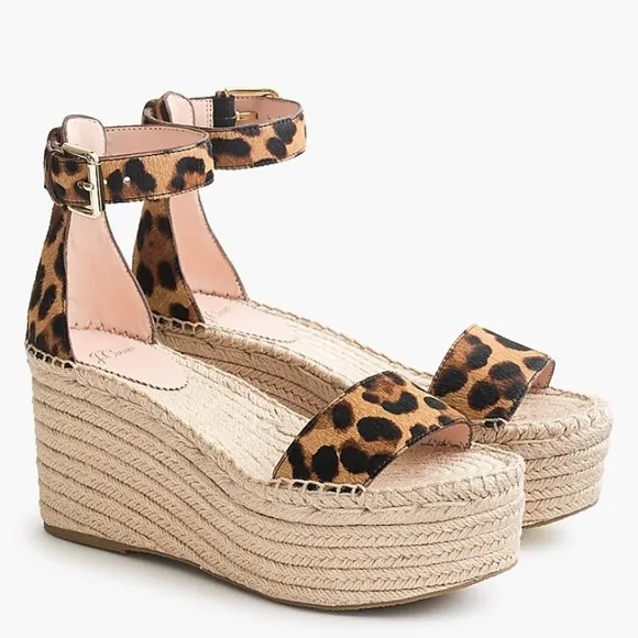 J. Crew Platform Espadrille Leopard PrintCalf Hair Sandals Size 9.5